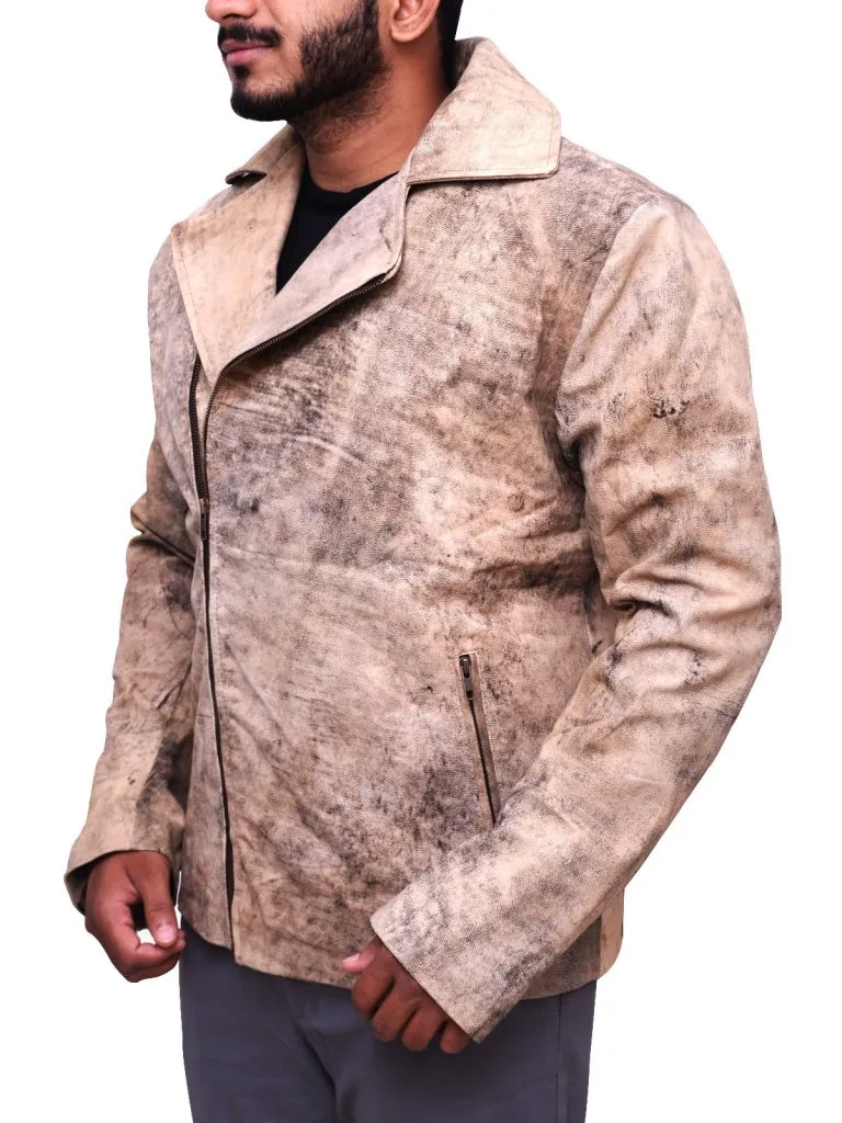 Men Distressed Brown Biker Jacket