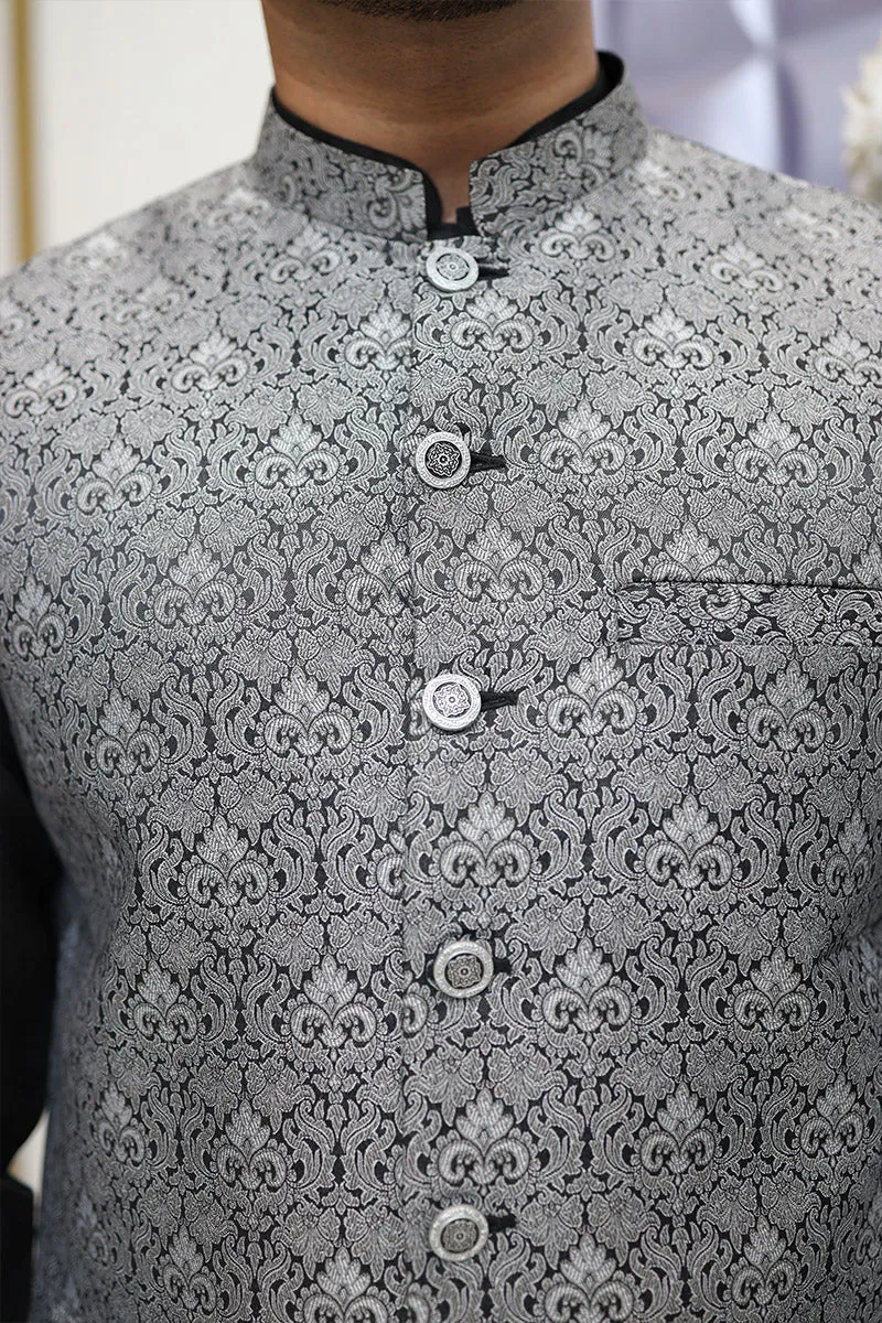 Men Premium Printed Waistcoat Silver