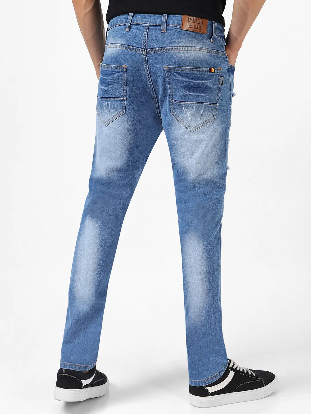 Men's Light Blue Slim Fit Heavy Distressed/Torn Jeans