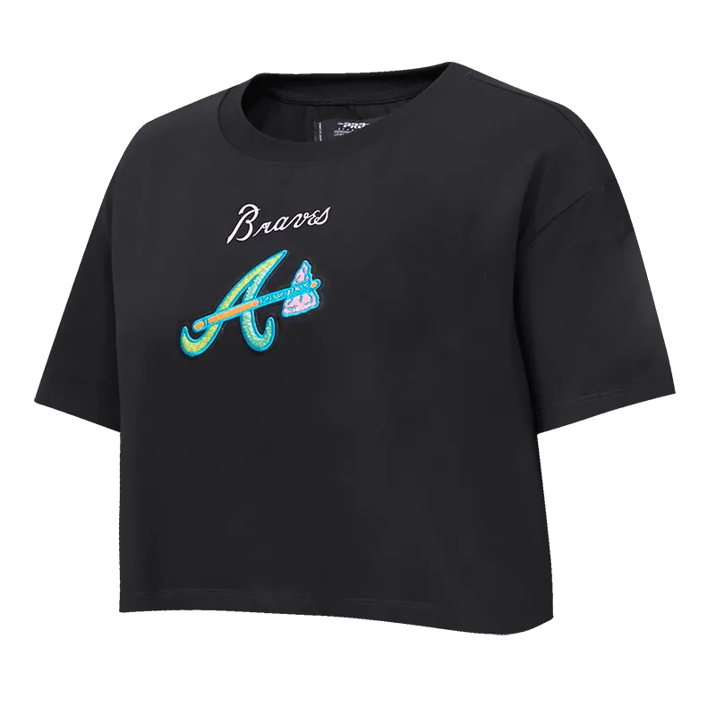 MLB ATLANTA BRAVES WASHED NEON WOMEN'S BOXY TEE (BLACK)