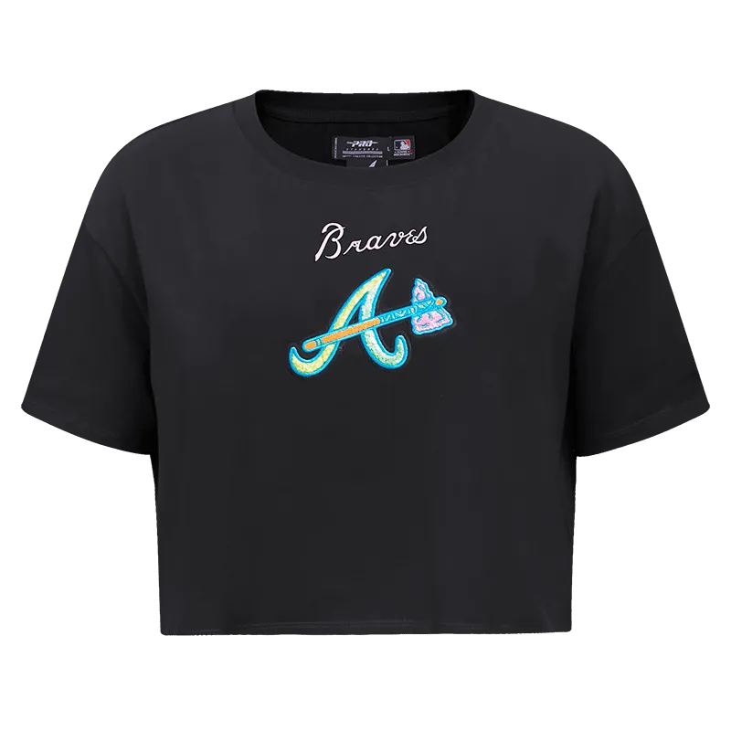 MLB ATLANTA BRAVES WASHED NEON WOMEN'S BOXY TEE (BLACK)