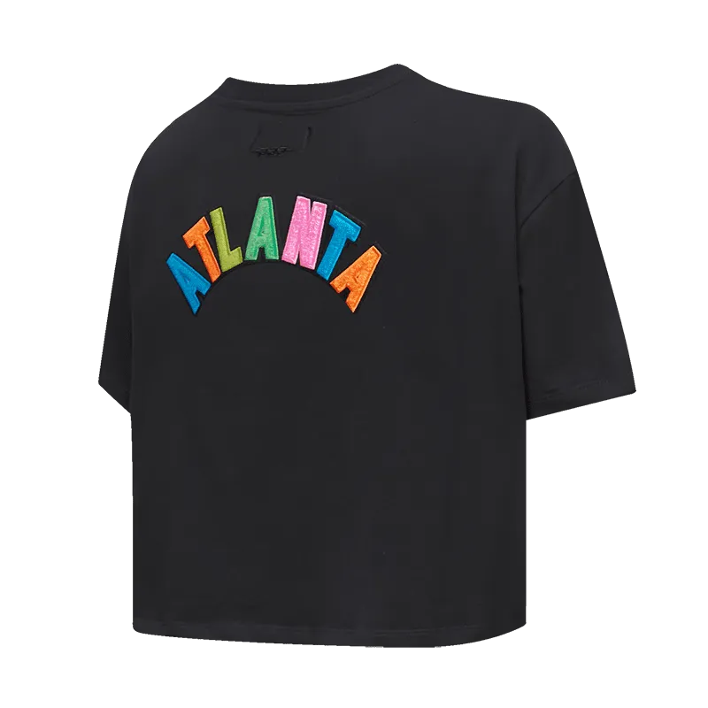 MLB ATLANTA BRAVES WASHED NEON WOMEN'S BOXY TEE (BLACK)