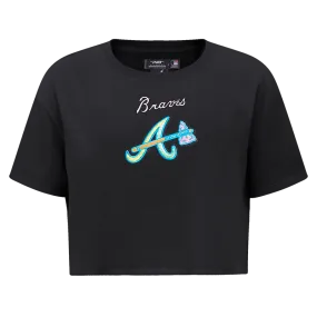 MLB ATLANTA BRAVES WASHED NEON WOMEN'S BOXY TEE (BLACK)