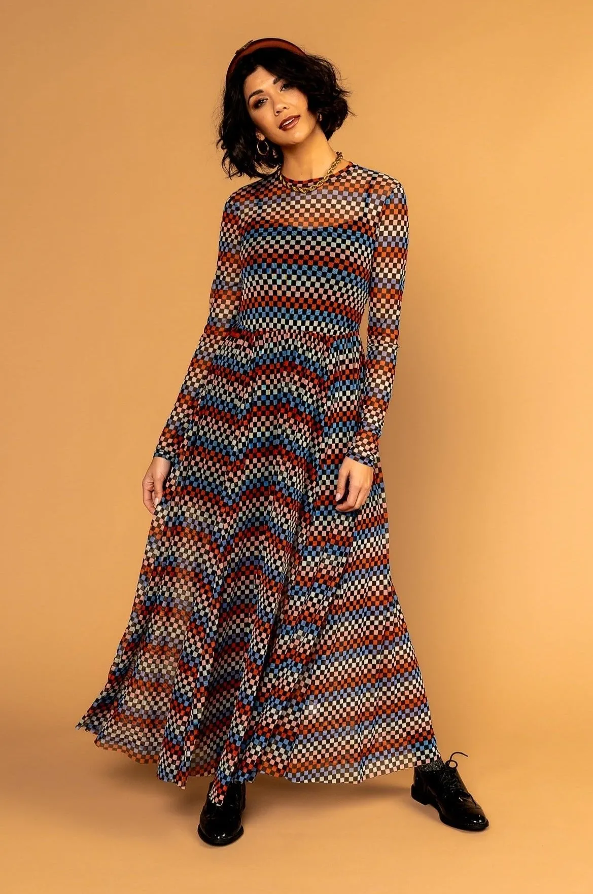 More You Mesh Maxi Dress in Disco Checkerboard