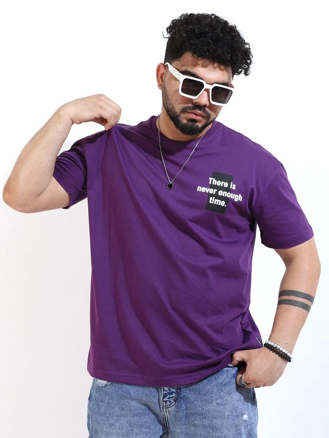 Never Enough Time Oversized Purple T-Shirt