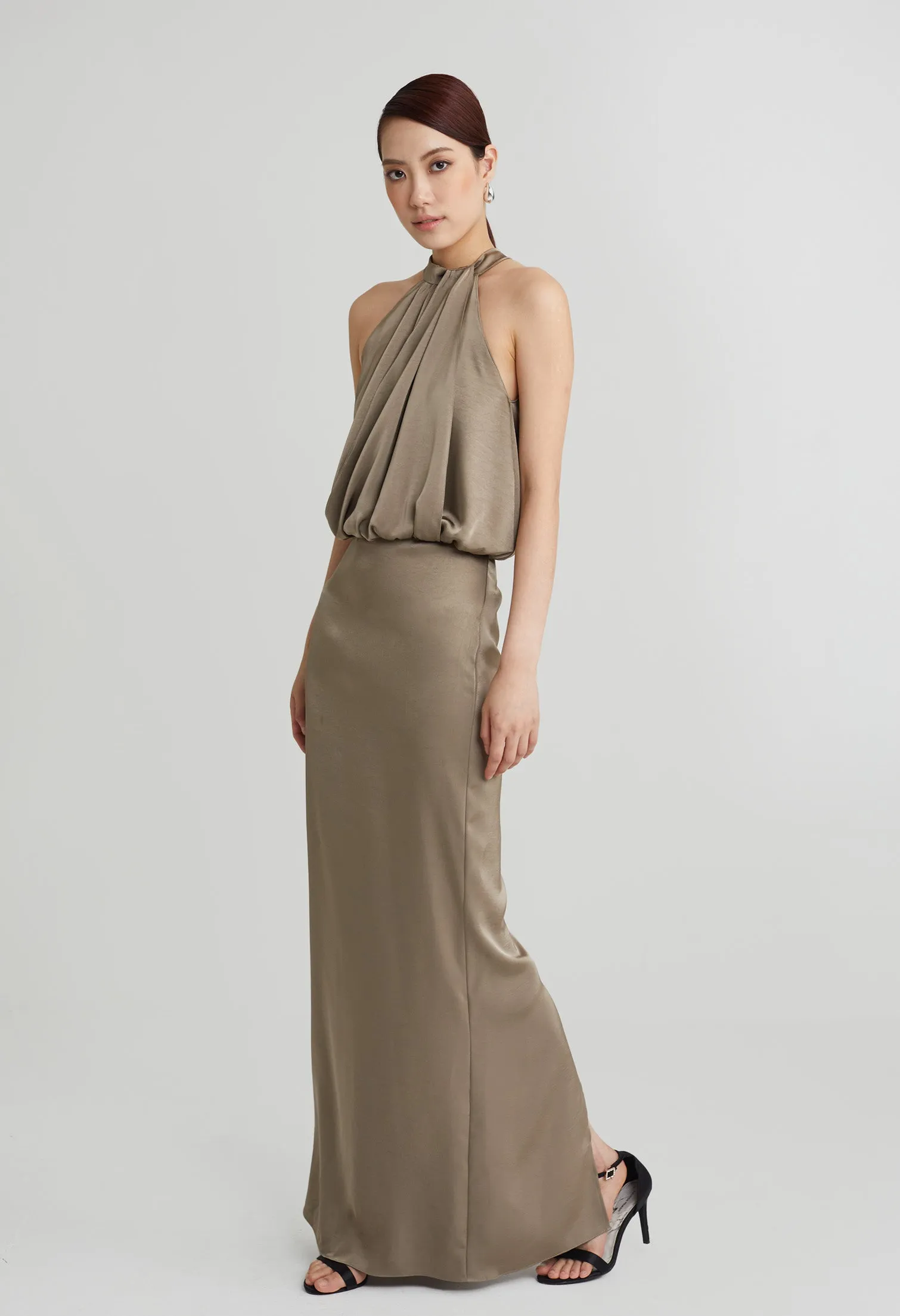 nichii X NURITA HARITH Halter Cinched Waist Maxi Dress