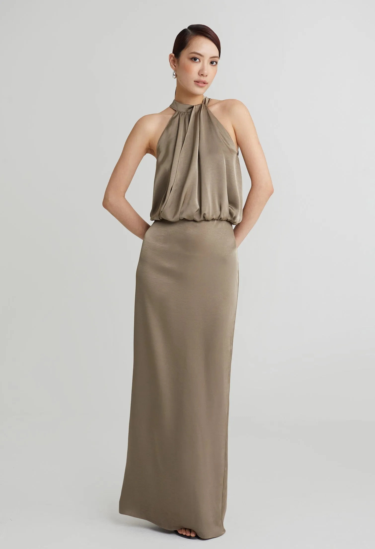 nichii X NURITA HARITH Halter Cinched Waist Maxi Dress