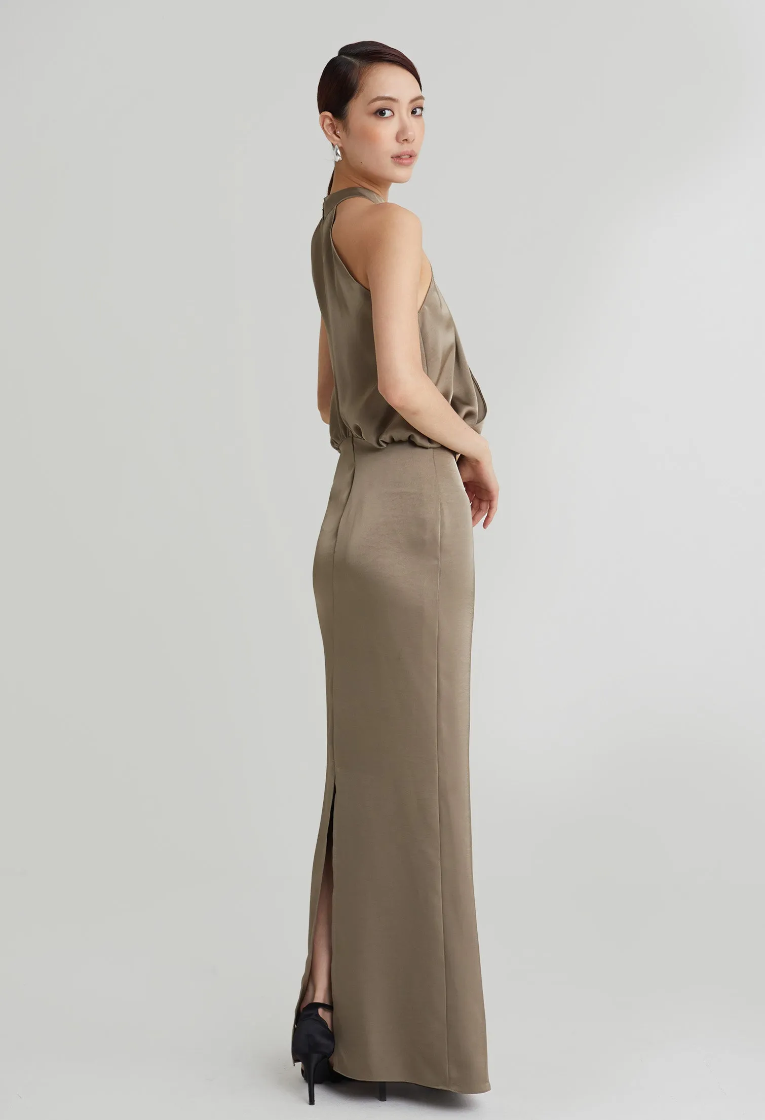 nichii X NURITA HARITH Halter Cinched Waist Maxi Dress