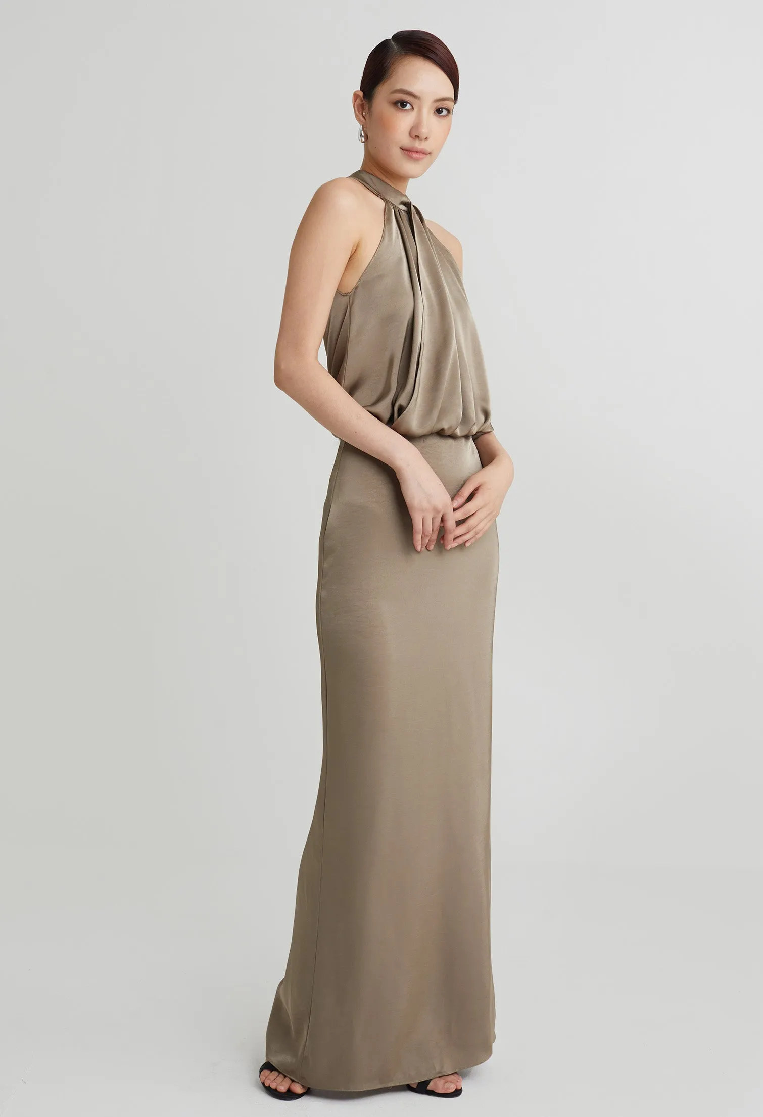 nichii X NURITA HARITH Halter Cinched Waist Maxi Dress