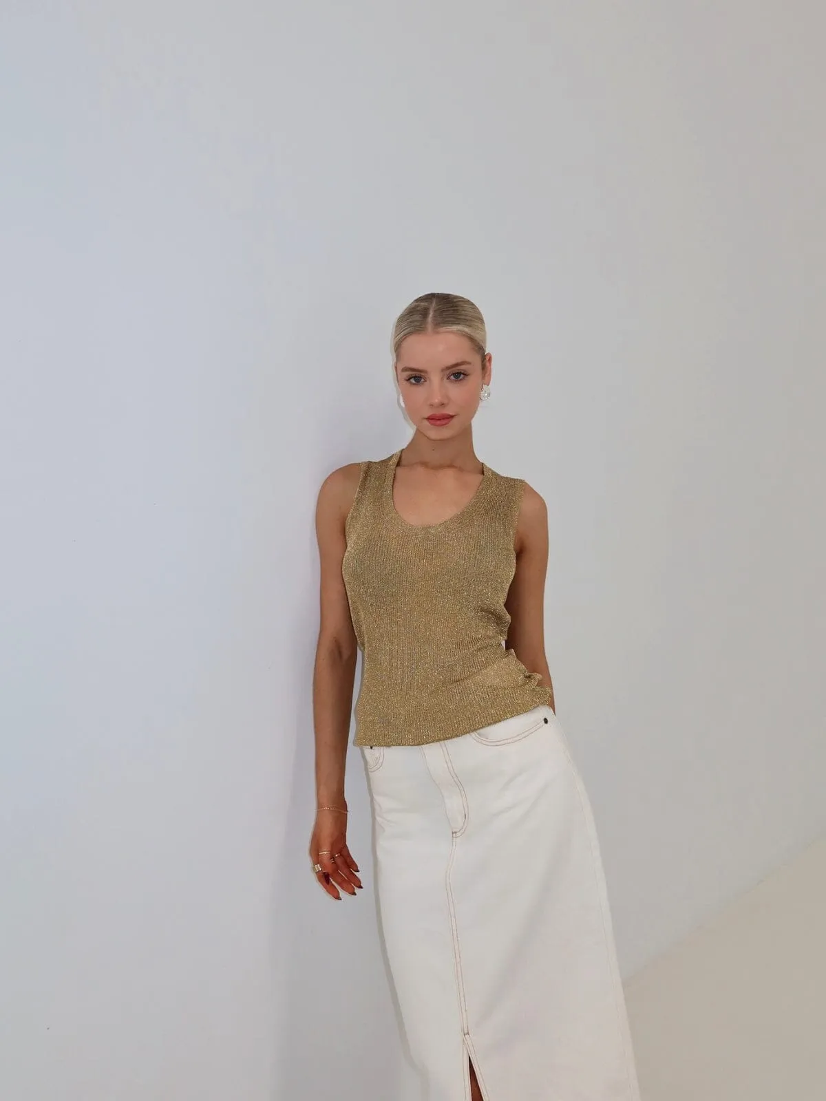 Nox Metallic Knit Top - Gold