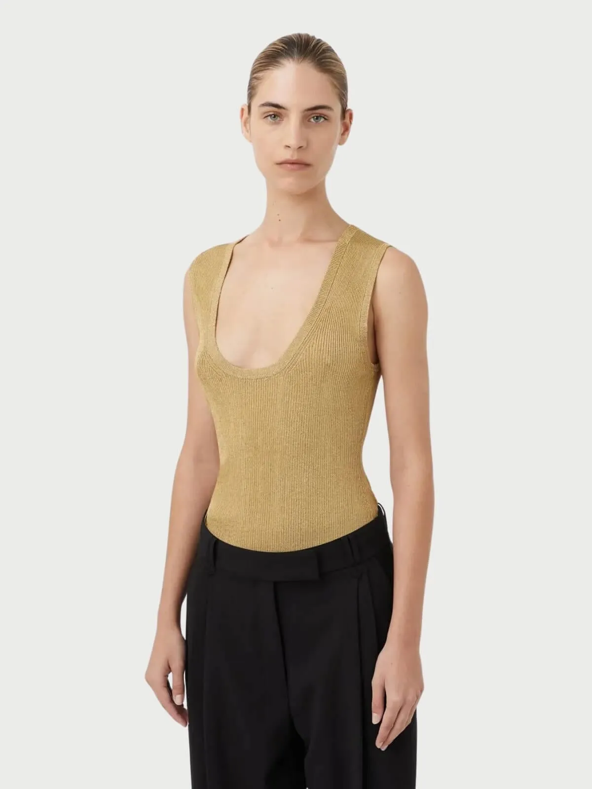 Nox Metallic Knit Top - Gold