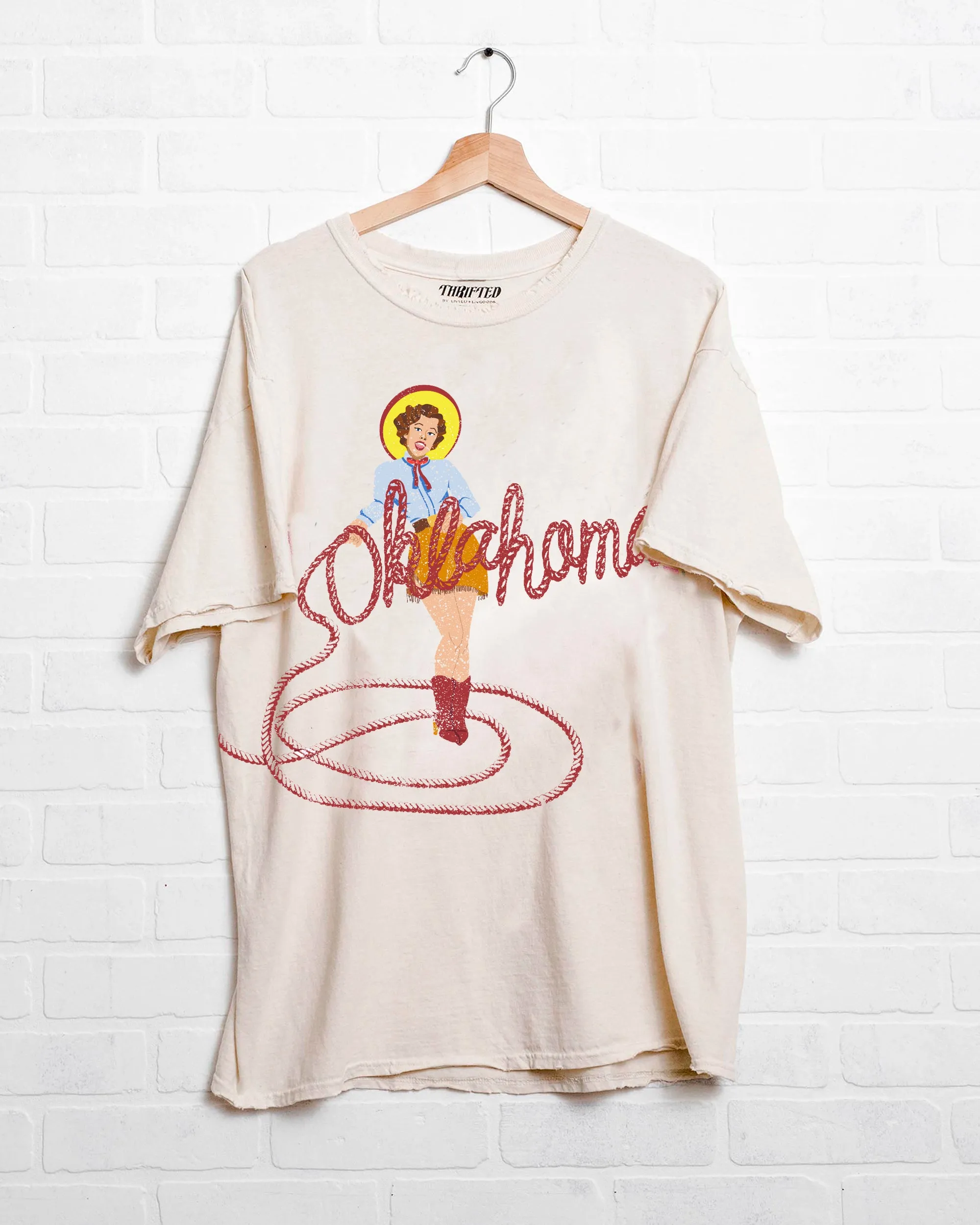 Oklahoma Cowgirl Off White Thrifted Tee