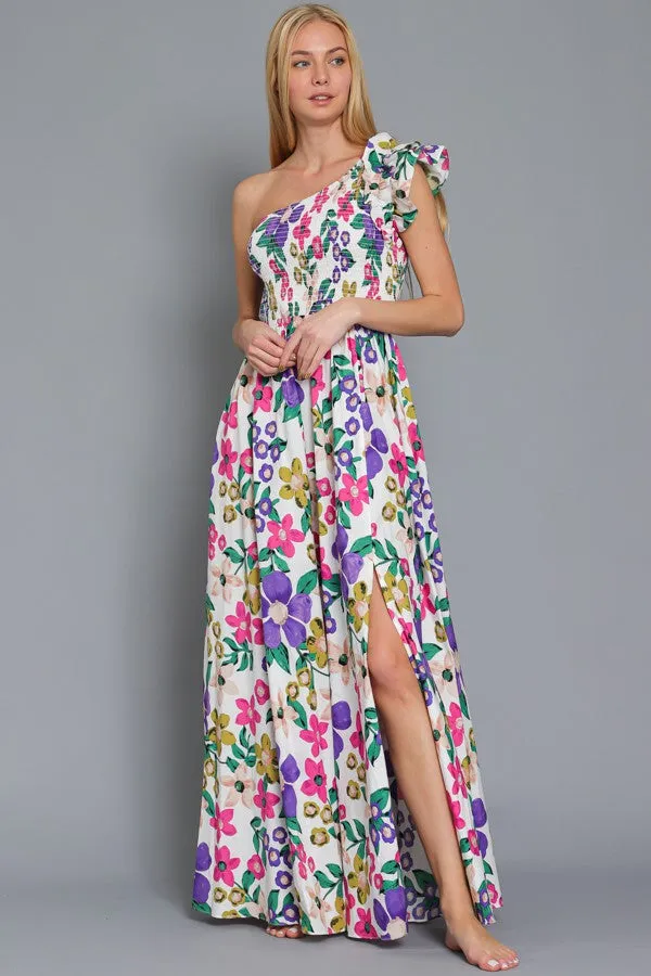 One Shoulder Summer Floral Maxi Dress