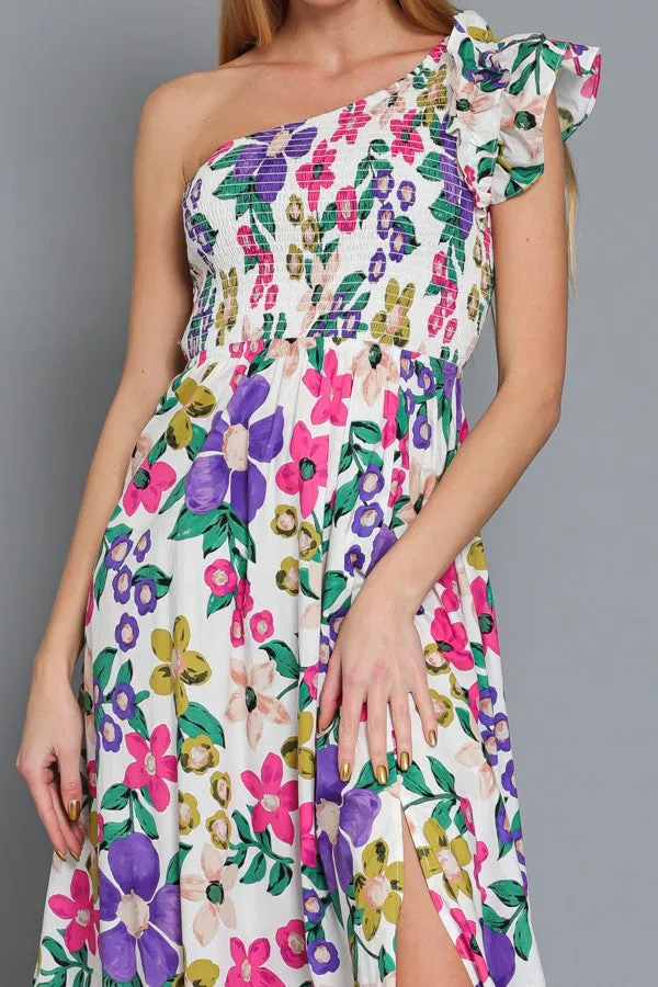 One Shoulder Summer Floral Maxi Dress