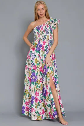 One Shoulder Summer Floral Maxi Dress