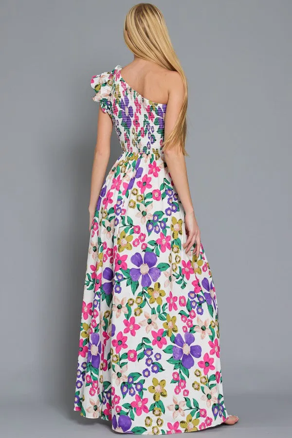 One Shoulder Summer Floral Maxi Dress