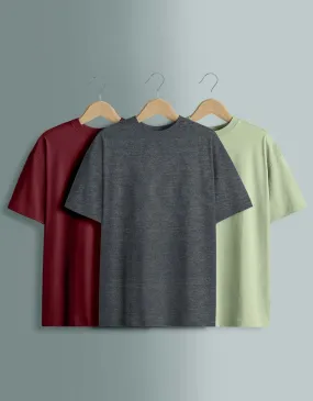 Pack of 3 Oversized Tees: Anthra & Foggreen & Maroon