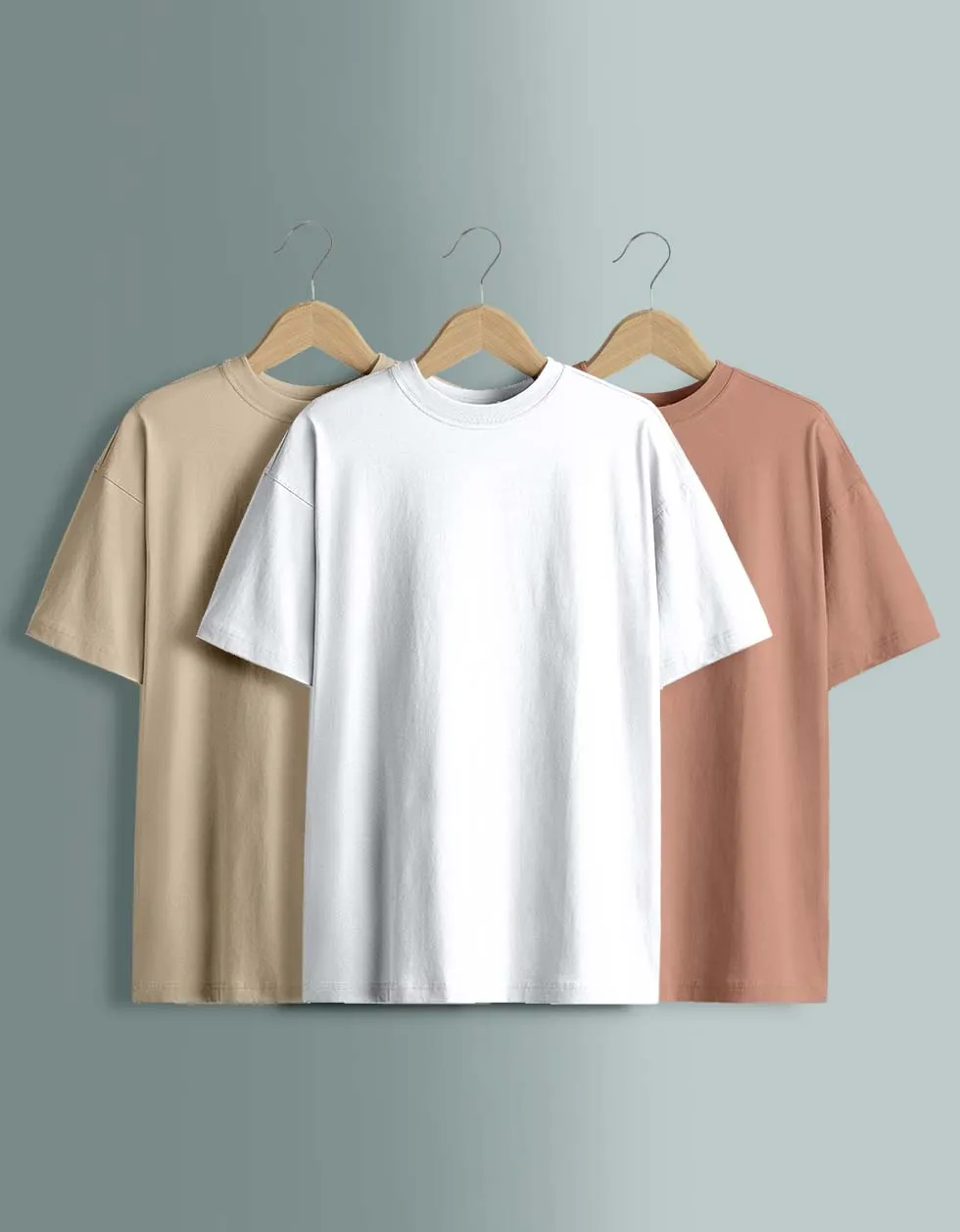 Pack of 3 Solid Oversized T-shirts: White, Swan White, Cork