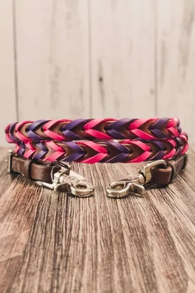 Pink & Purple Double Laced Barrel Reins