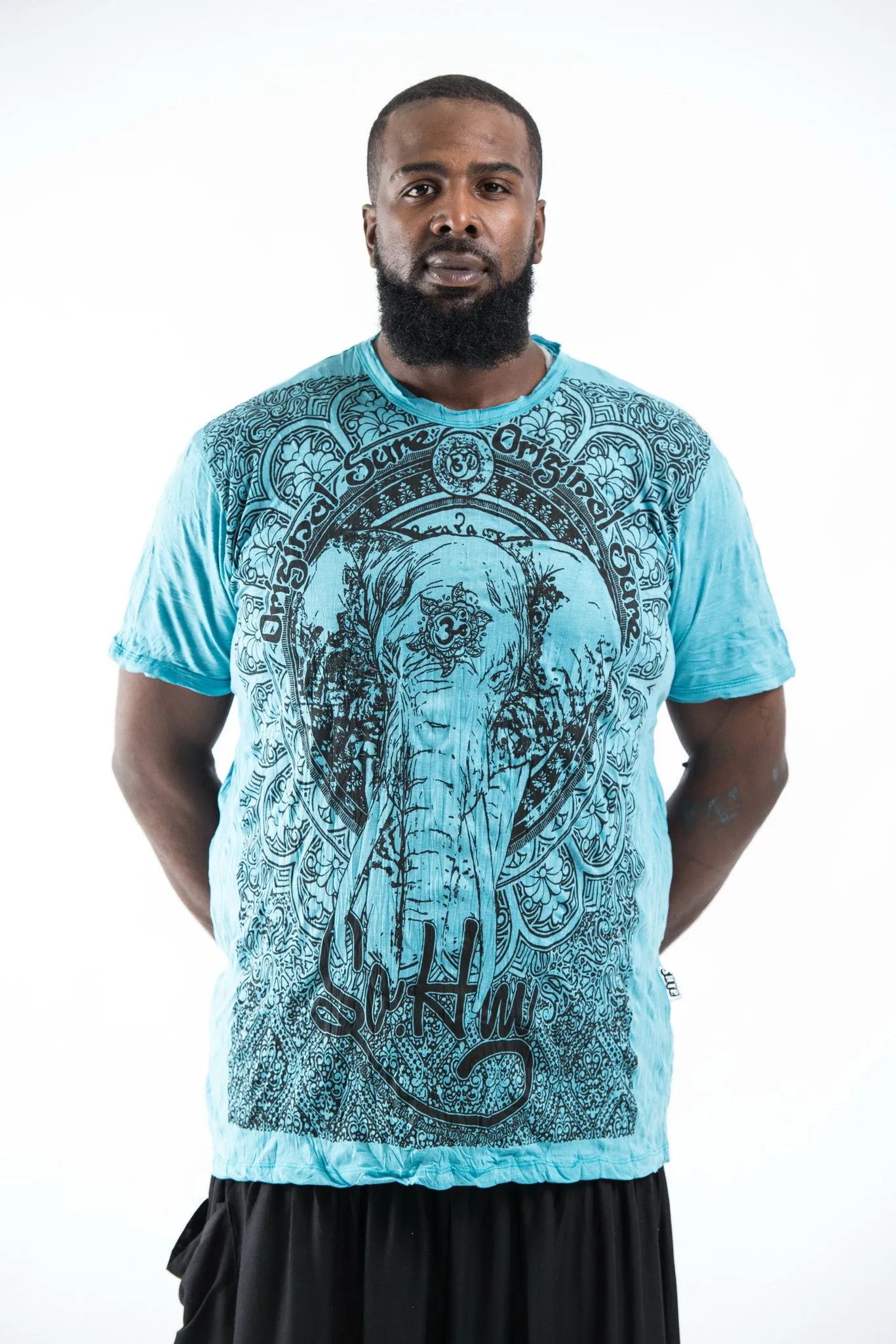 Plus Size Sure Design Men's Wild Elephant T-Shirt Turquoise