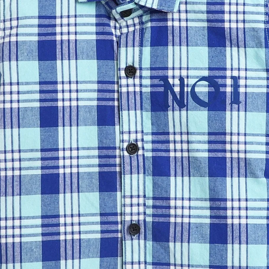 Polka Tots 2 Pockets Checks Shirt - Blue