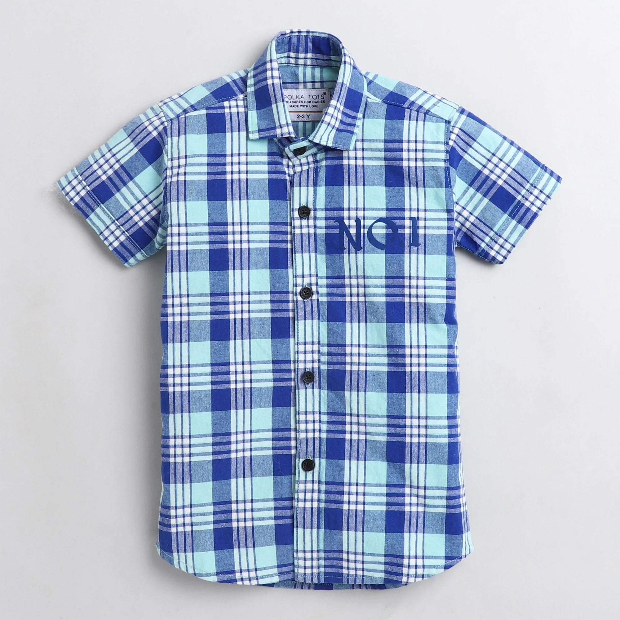 Polka Tots 2 Pockets Checks Shirt - Blue