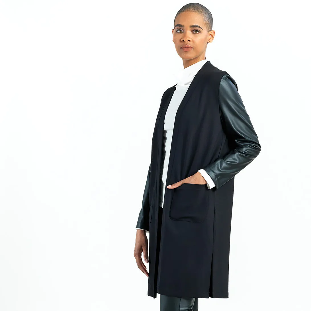 Ponte Knit - Liquid Leather™ Sleeve Pocket Cardigan