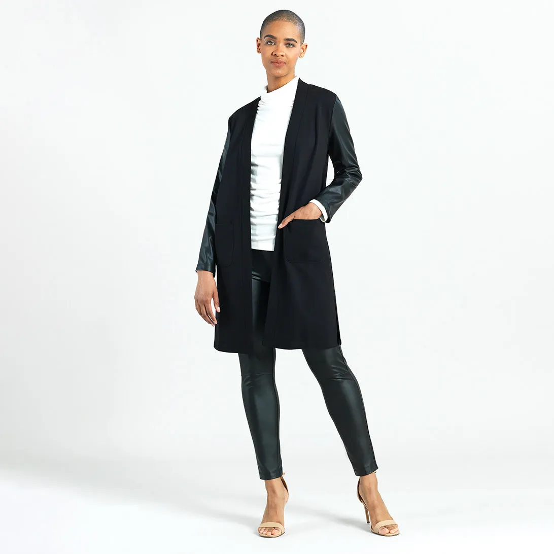 Ponte Knit - Liquid Leather™ Sleeve Pocket Cardigan