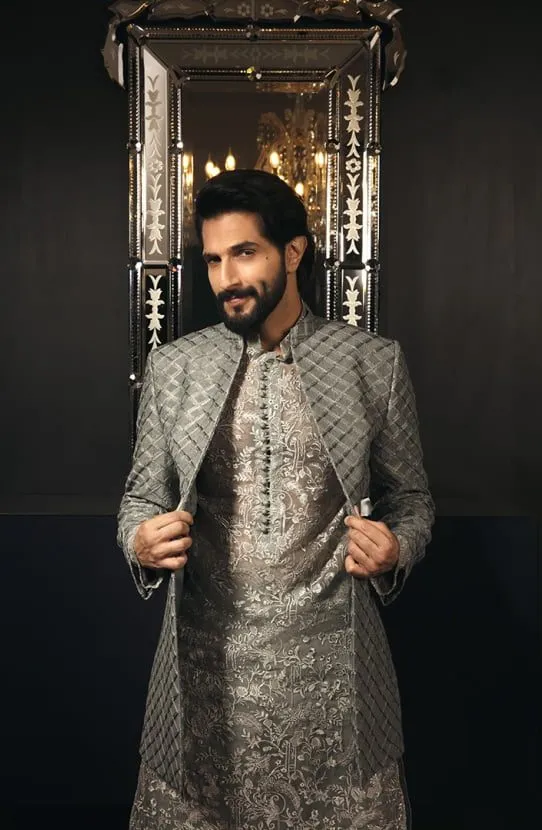 Prince Coat Paired with Embroidered Kurta and Raw Silk Pants