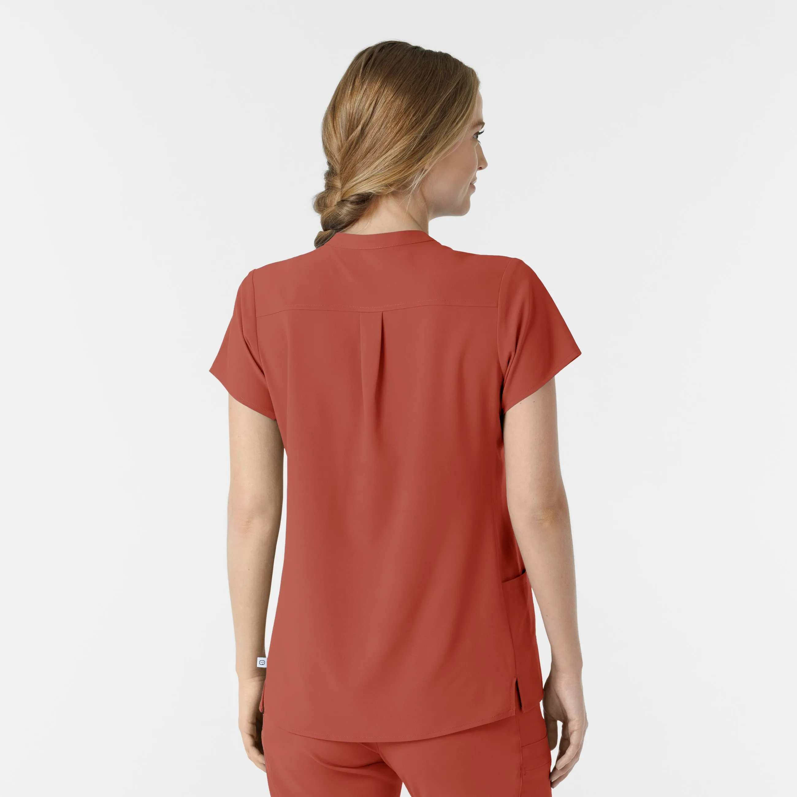 RENEW Women's Mandarin Collar Scrub Top - Mineral Red