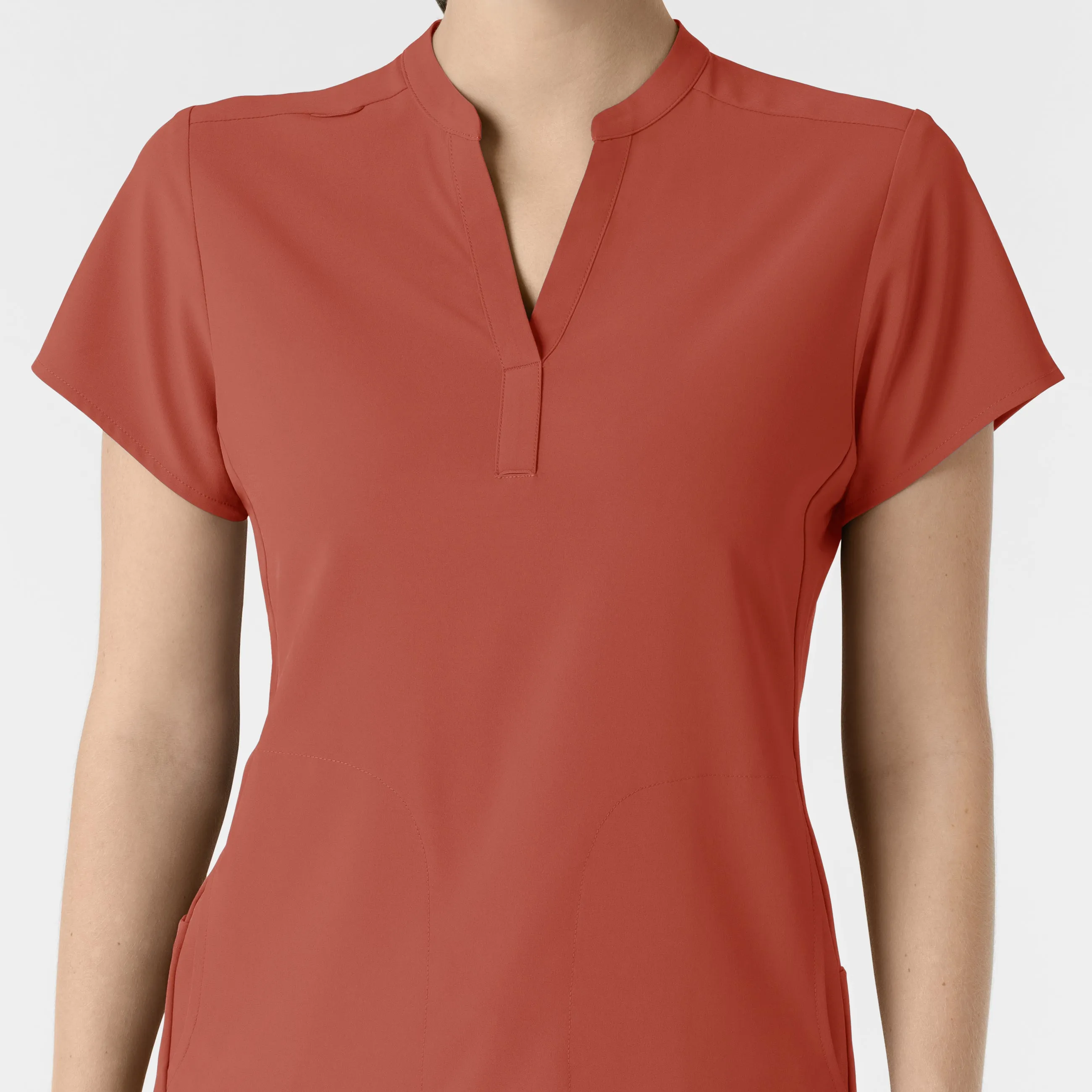 RENEW Women's Mandarin Collar Scrub Top - Mineral Red