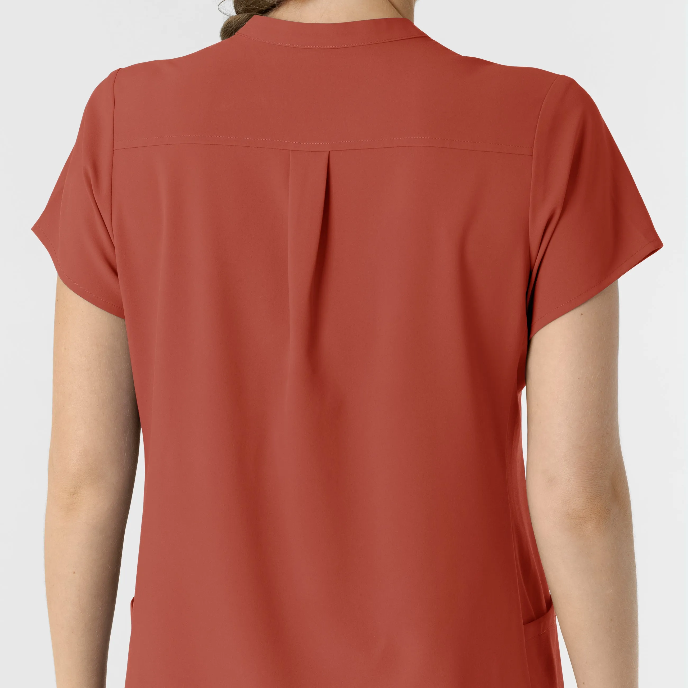 RENEW Women's Mandarin Collar Scrub Top - Mineral Red