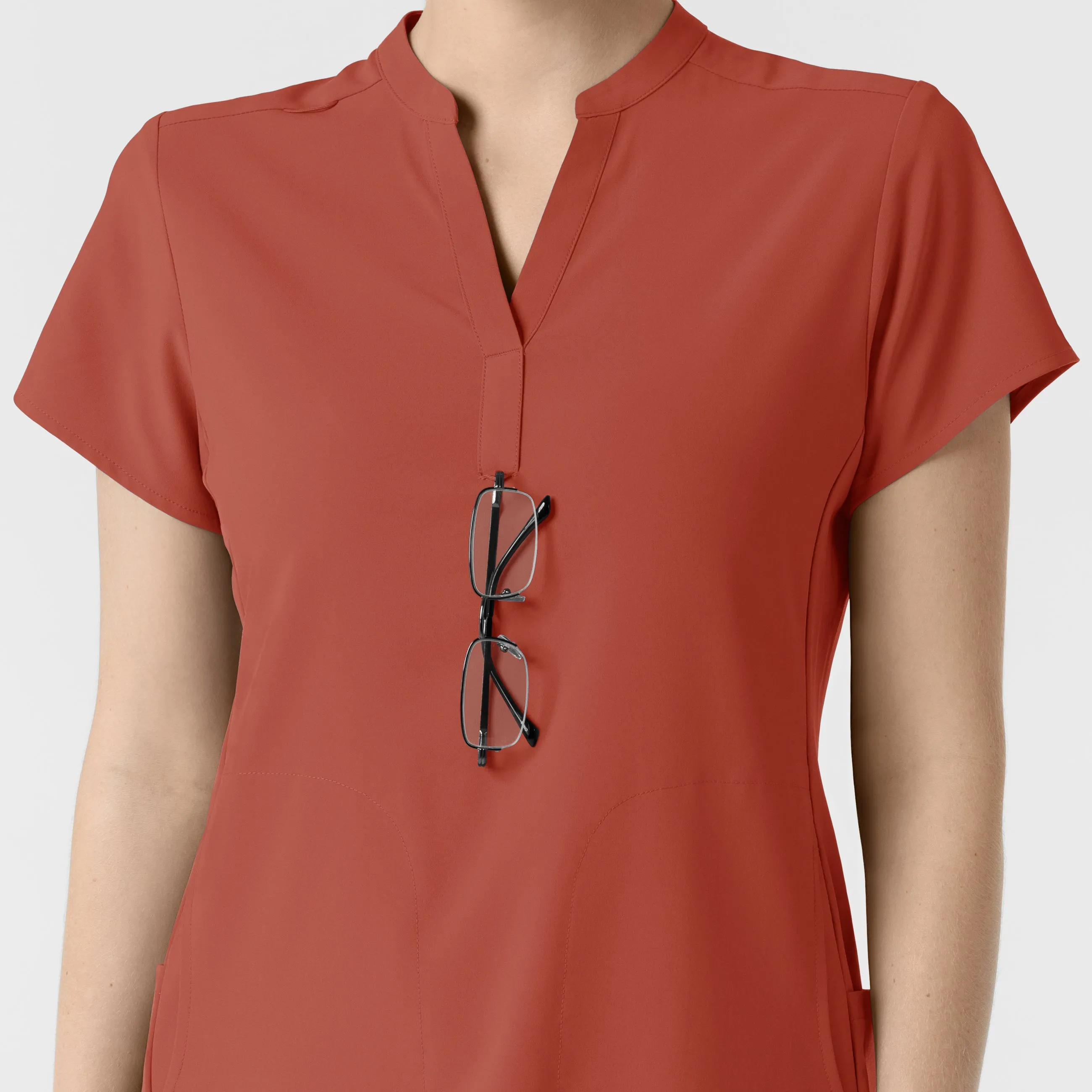 RENEW Women's Mandarin Collar Scrub Top - Mineral Red