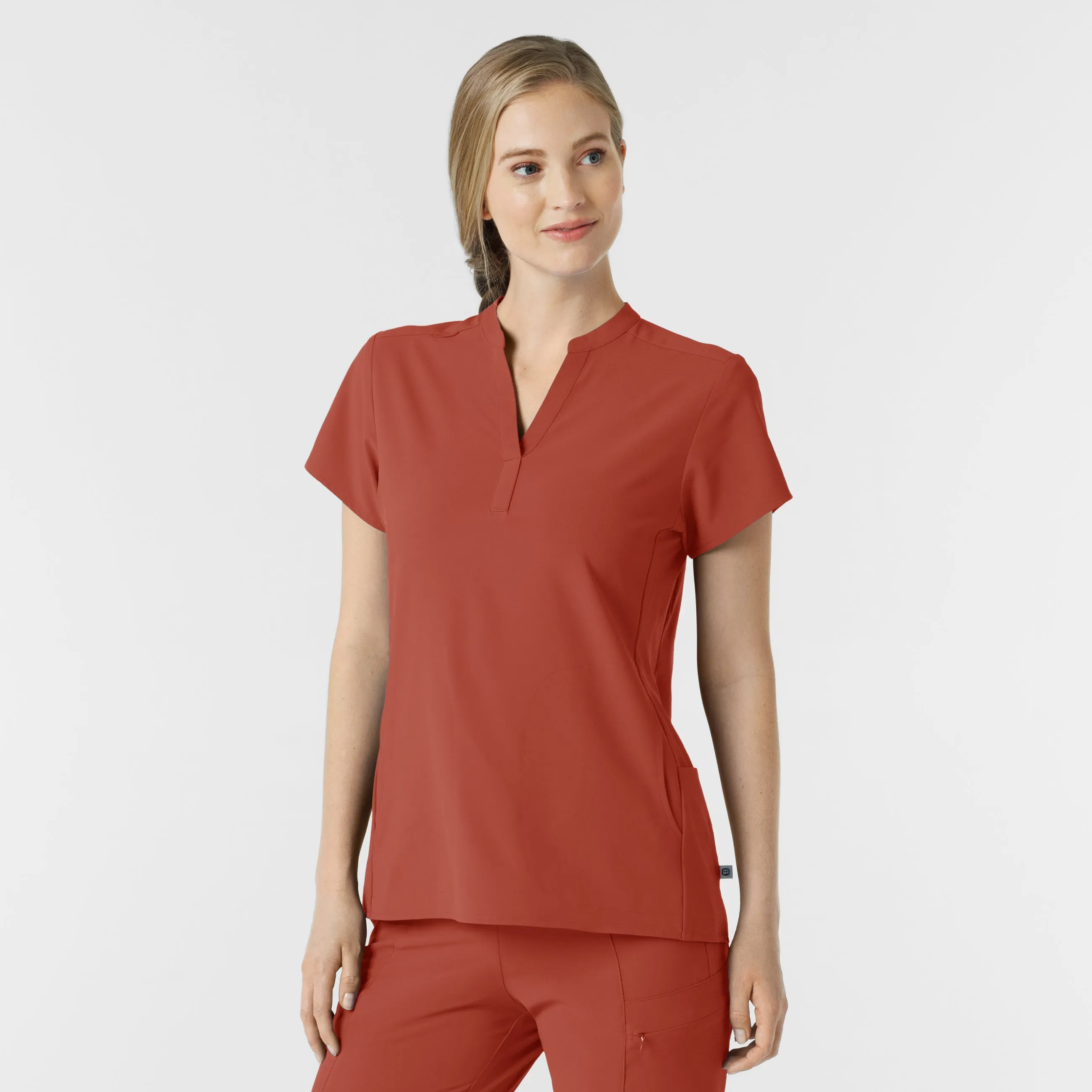 RENEW Women's Mandarin Collar Scrub Top - Mineral Red