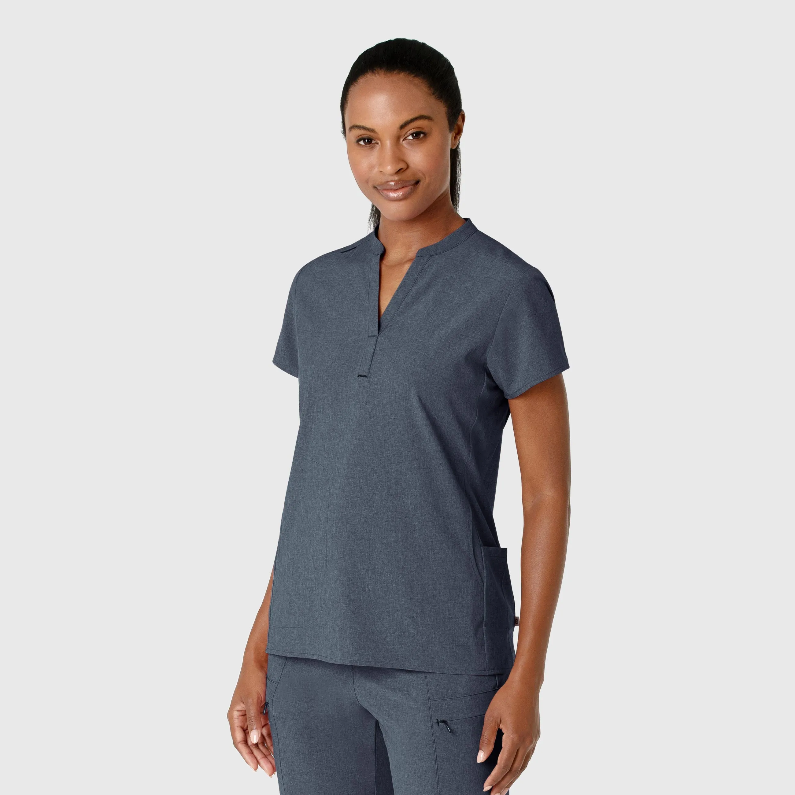 RENEW Women's Mandarin Collar Scrub Top - Navy Heather