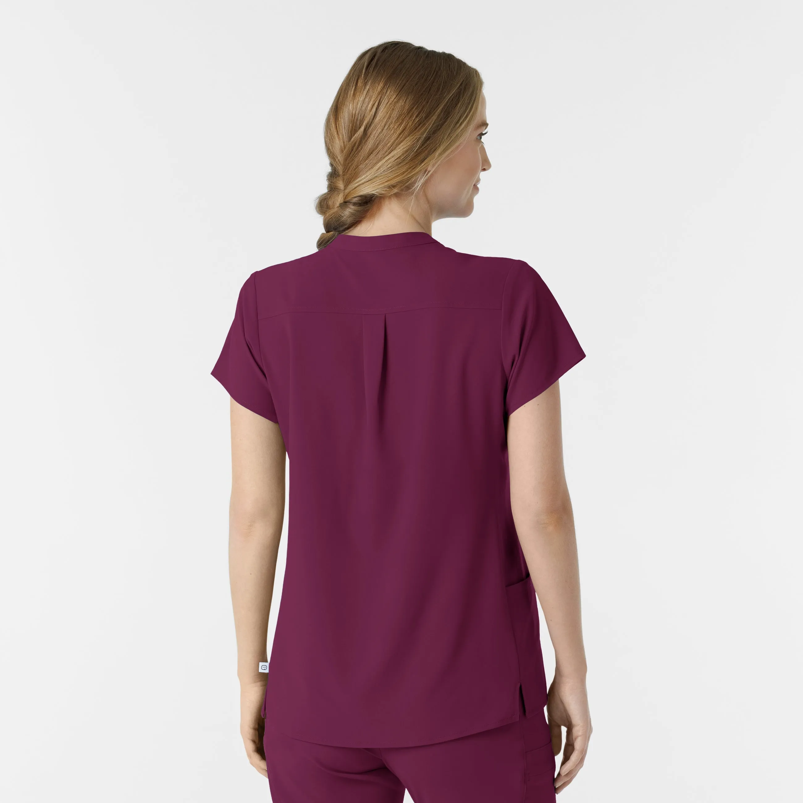 RENEW Women's Mandarin Collar Scrub Top - Wine