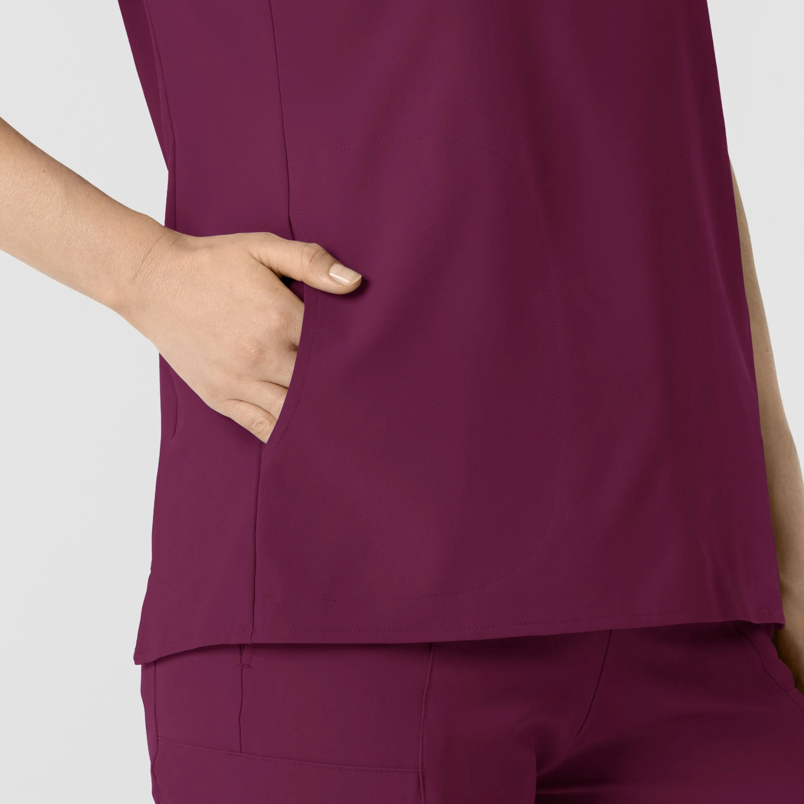 RENEW Women's Mandarin Collar Scrub Top - Wine