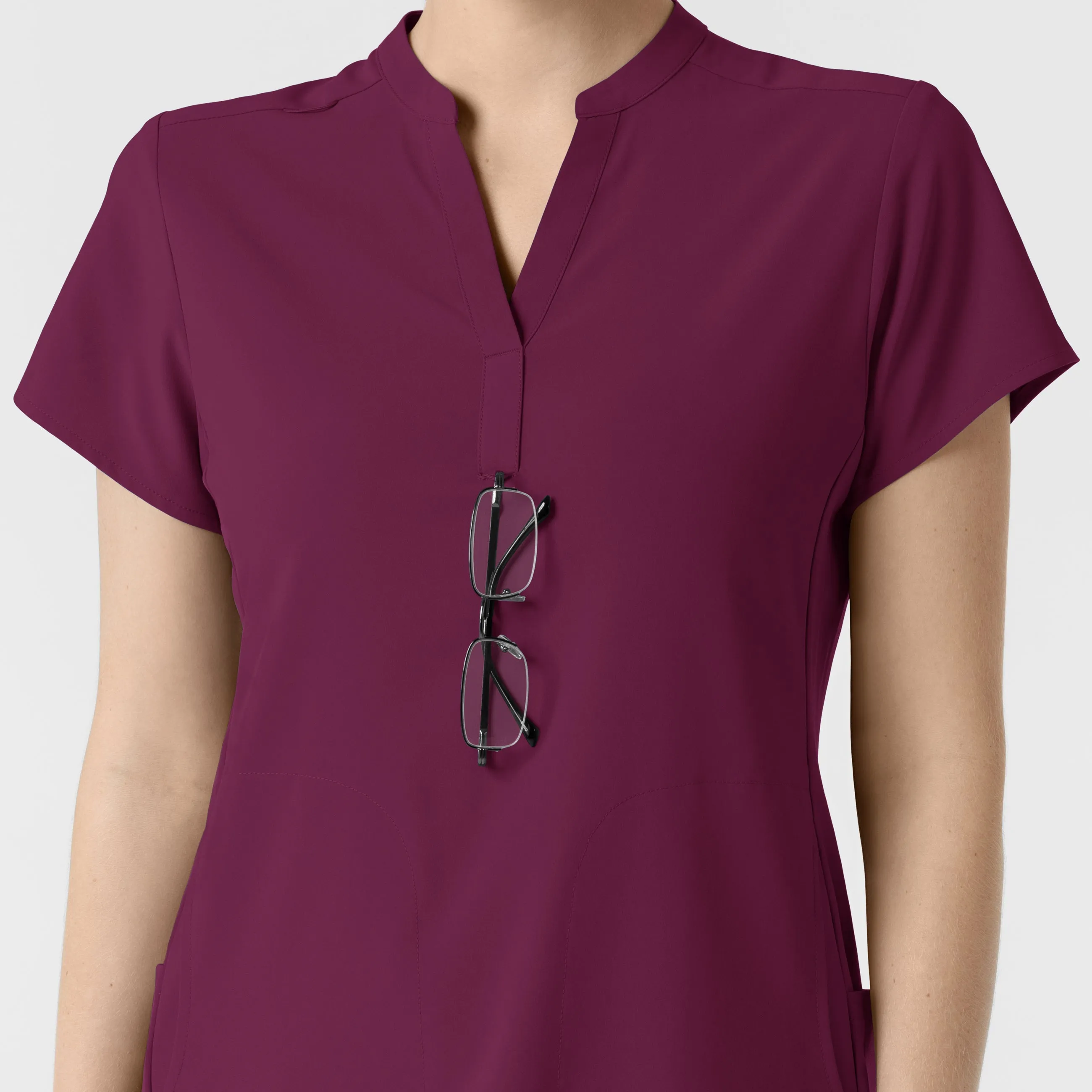 RENEW Women's Mandarin Collar Scrub Top - Wine