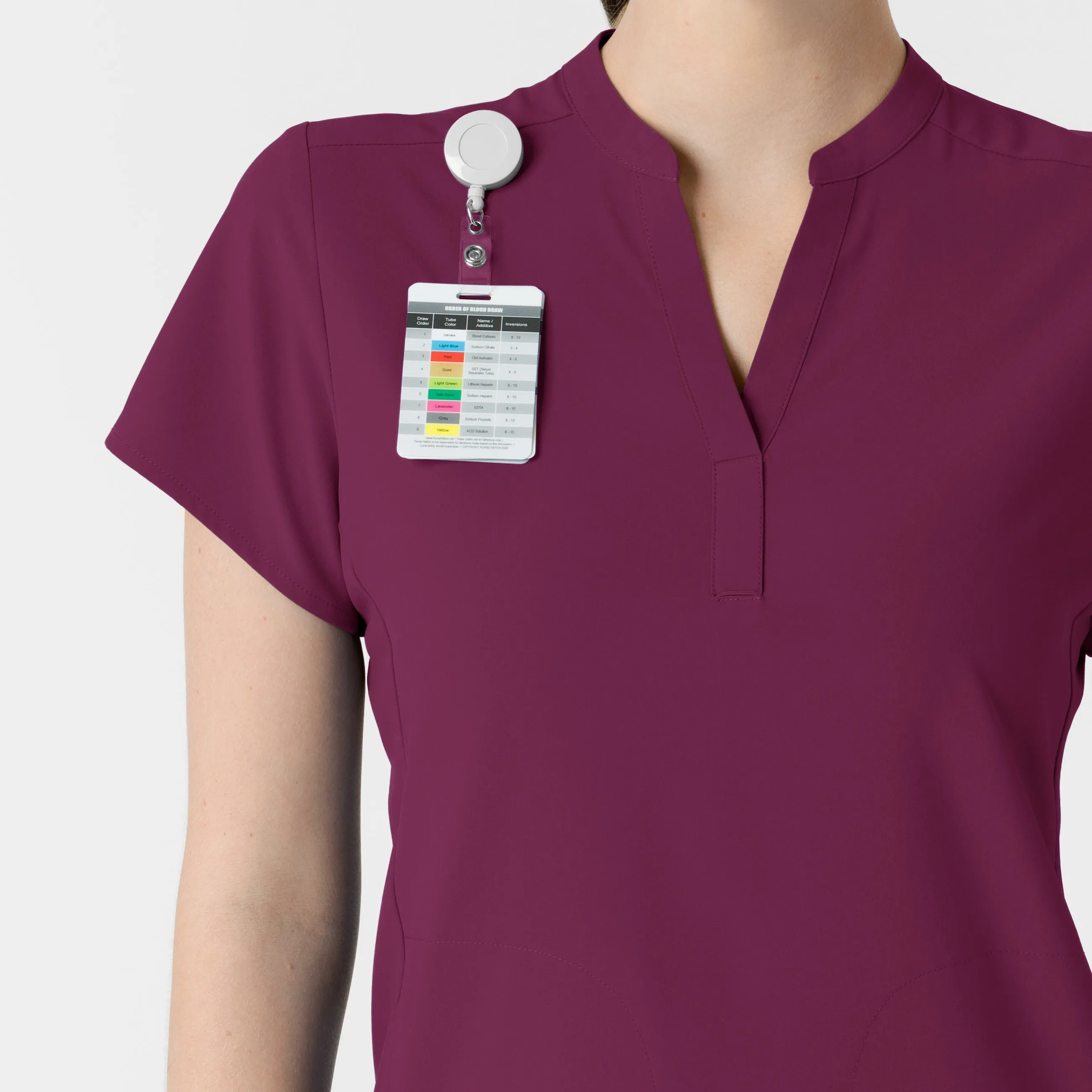 RENEW Women's Mandarin Collar Scrub Top - Wine