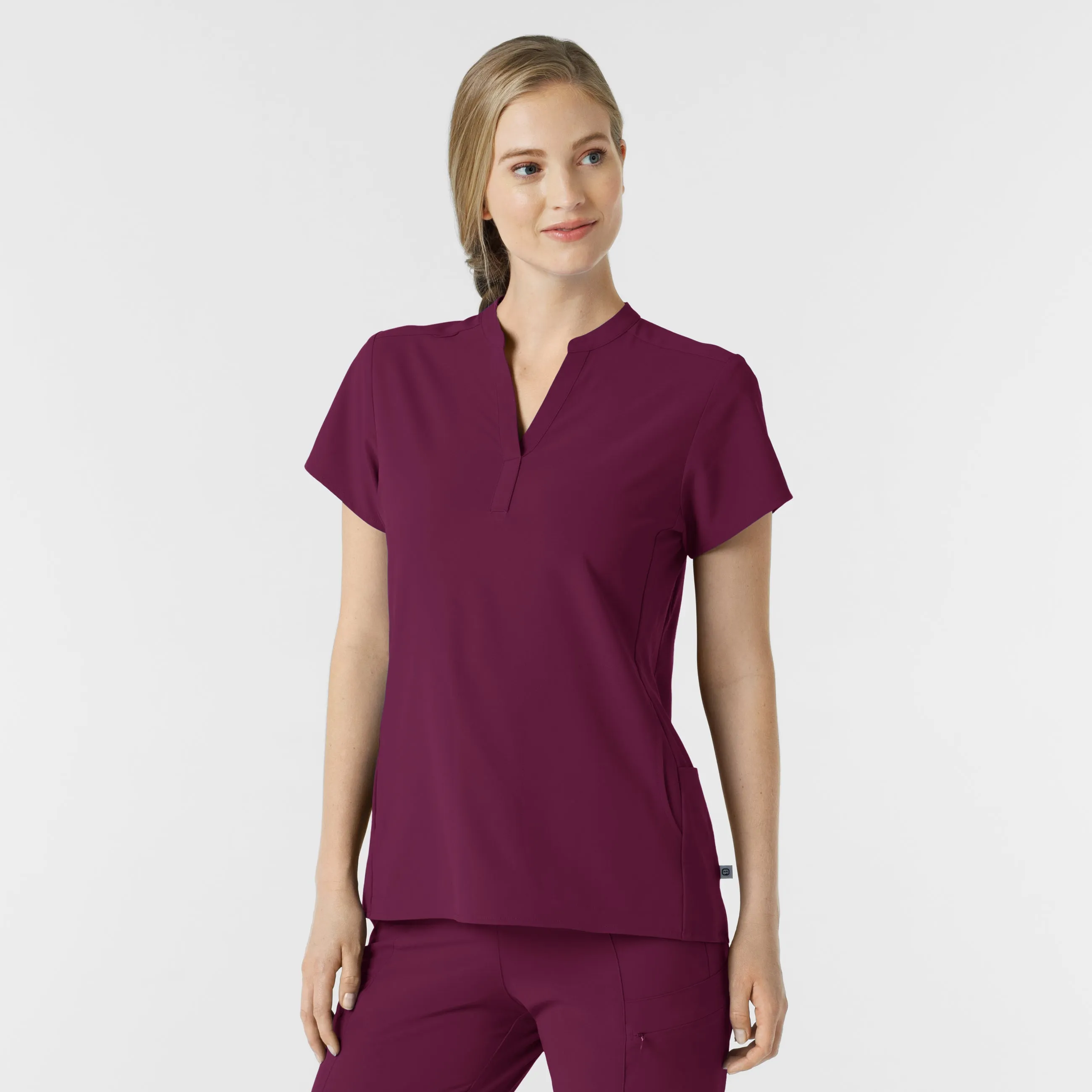 RENEW Women's Mandarin Collar Scrub Top - Wine