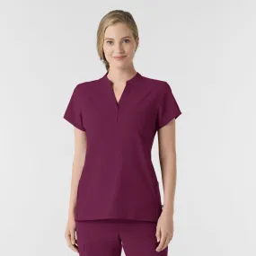 RENEW Women's Mandarin Collar Scrub Top - Wine