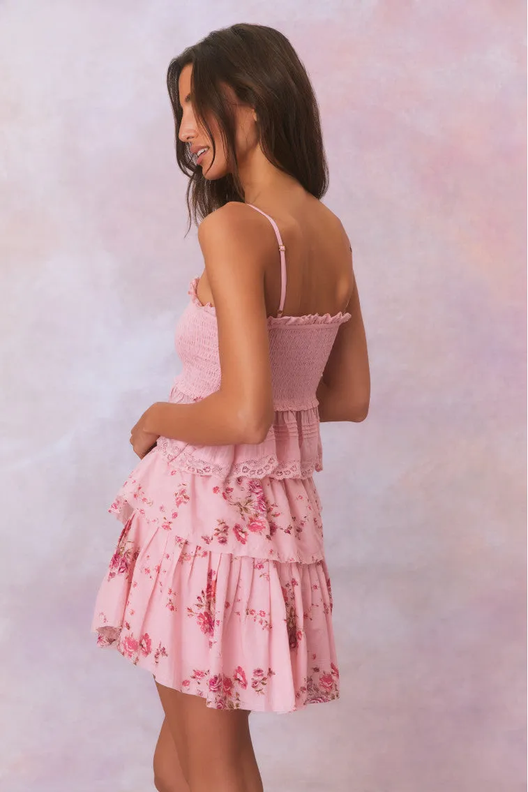 Ruffle Mini Pink Floral Skirt