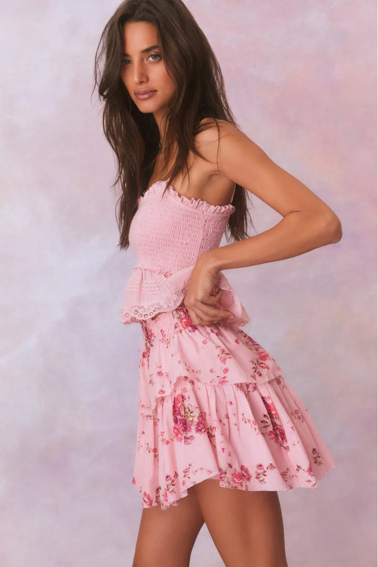 Ruffle Mini Pink Floral Skirt