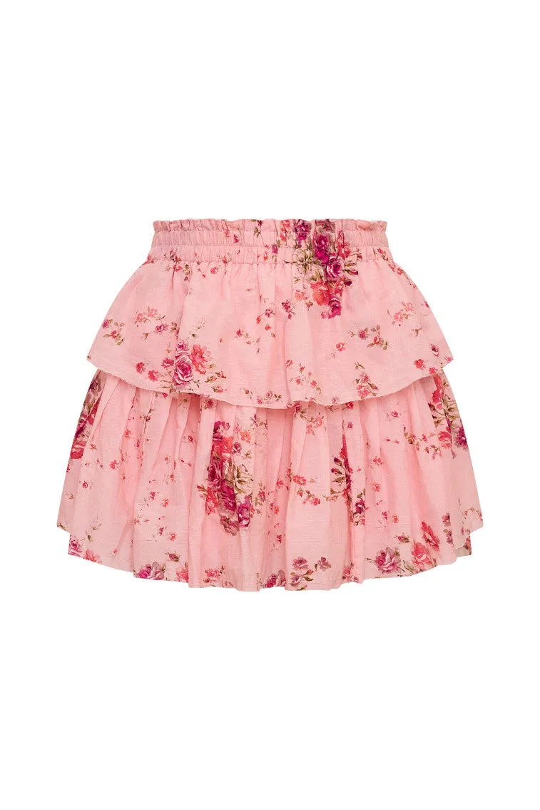 Ruffle Mini Pink Floral Skirt