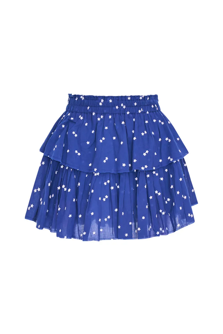 Ruffle Mini Star Print Cotton Skirt