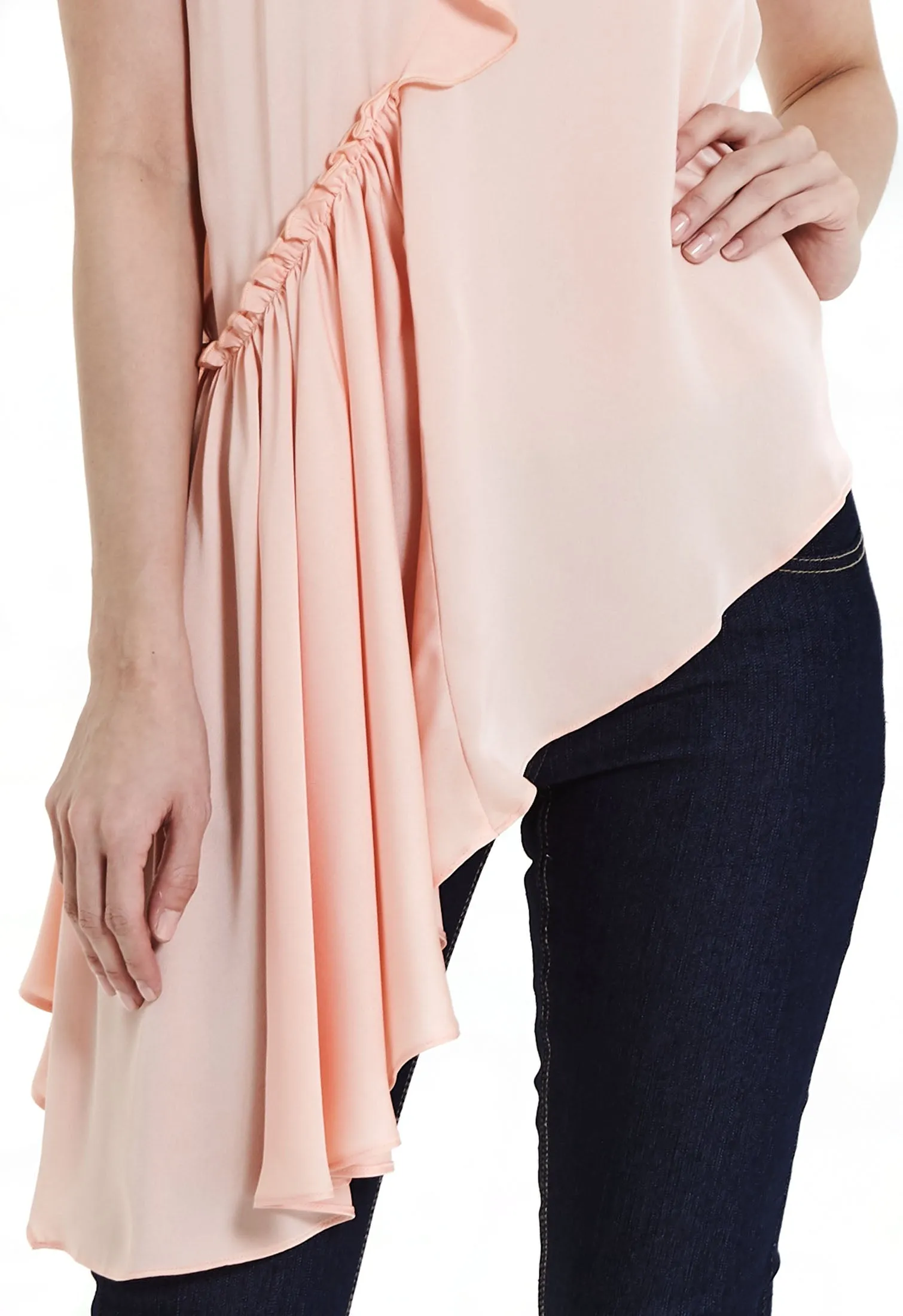 Ruffled Asymmetrical Hem Blouse