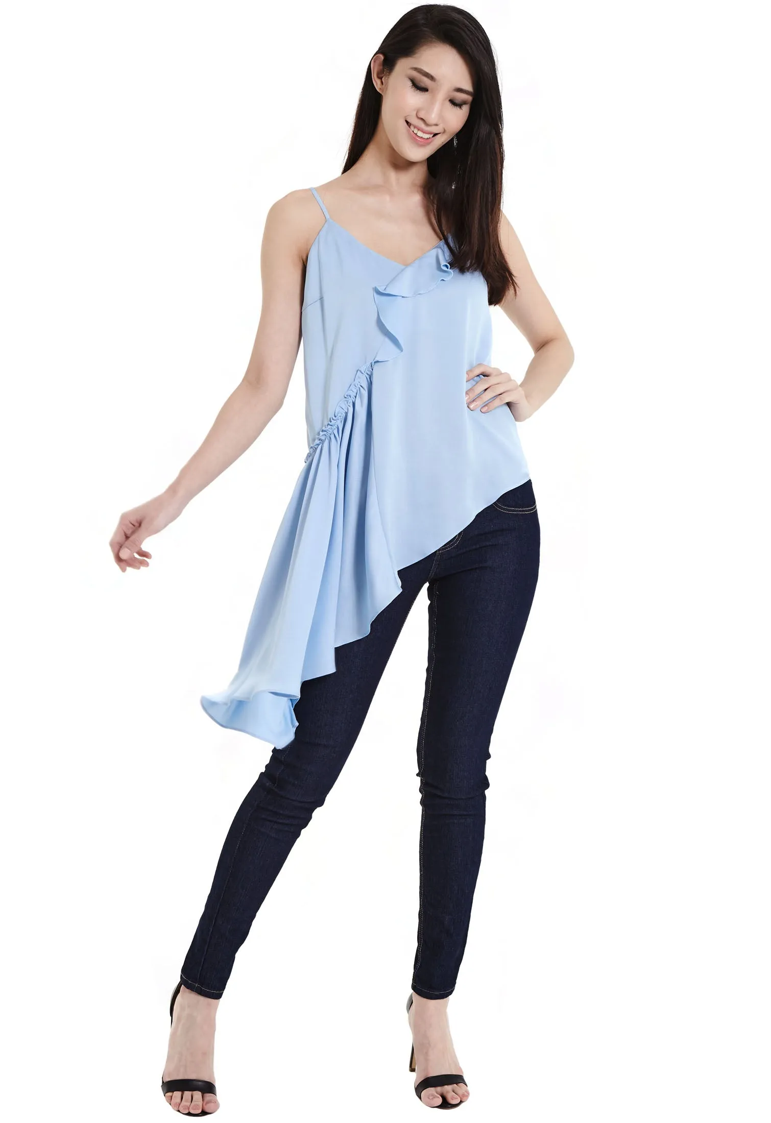 Ruffled Asymmetrical Hem Blouse