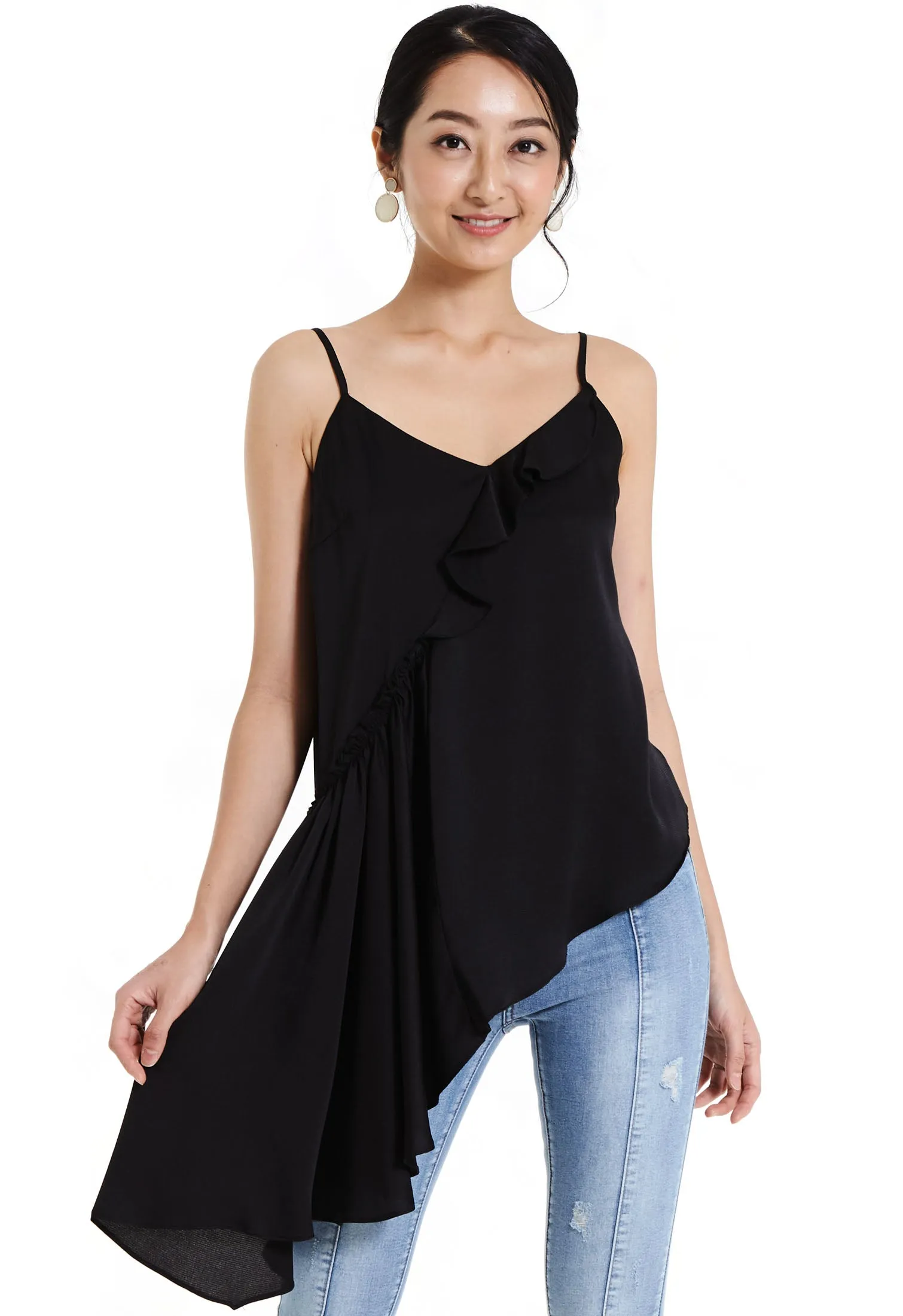 Ruffled Asymmetrical Hem Blouse