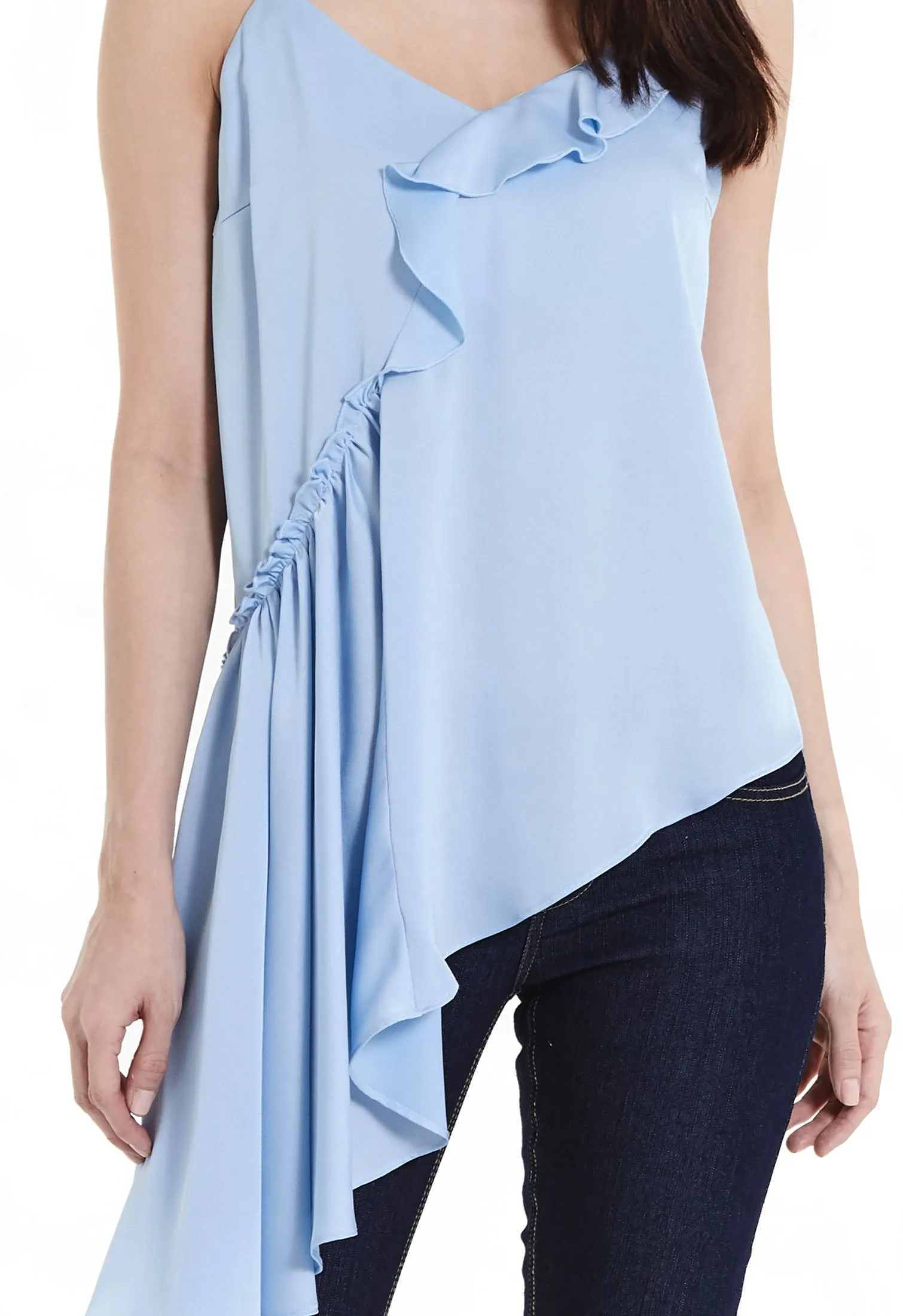 Ruffled Asymmetrical Hem Blouse