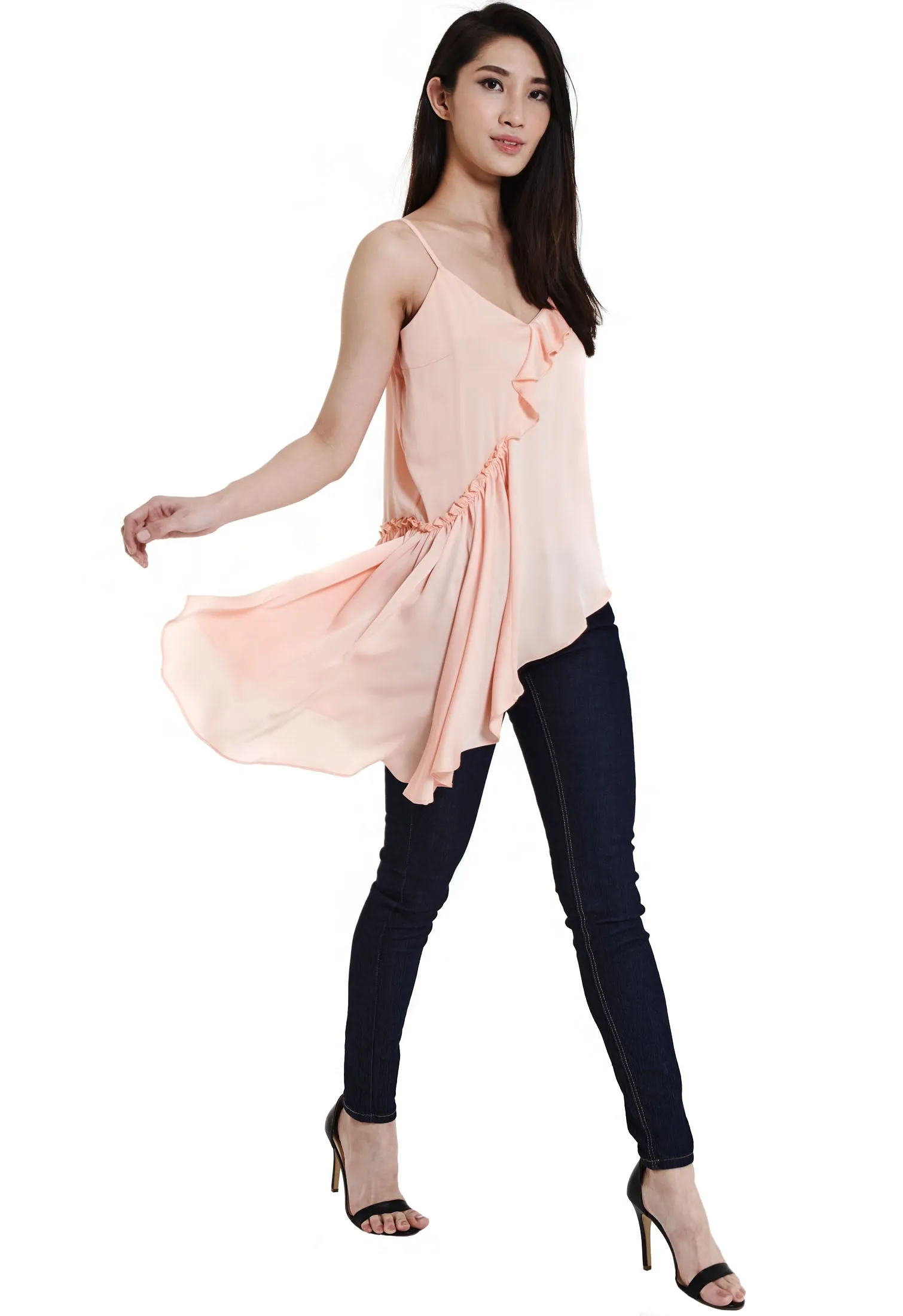 Ruffled Asymmetrical Hem Blouse